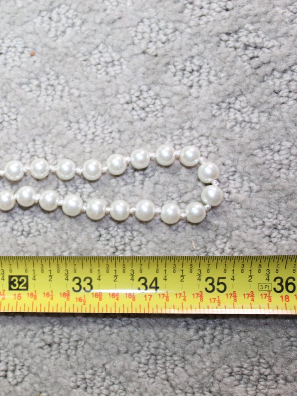 Single Strand Hand Knotted 70" Ivory Faux Pearl Necklace - GUC - Picture 3 of 4